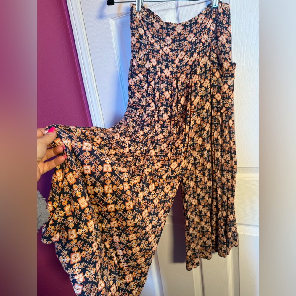 Free People Navy and Orange Bobo Patterned Culottes